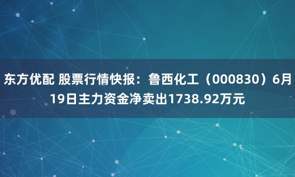 东方优配 股票行情快报：鲁西化工（000830）6月19日主力资金净卖出1738.92万元